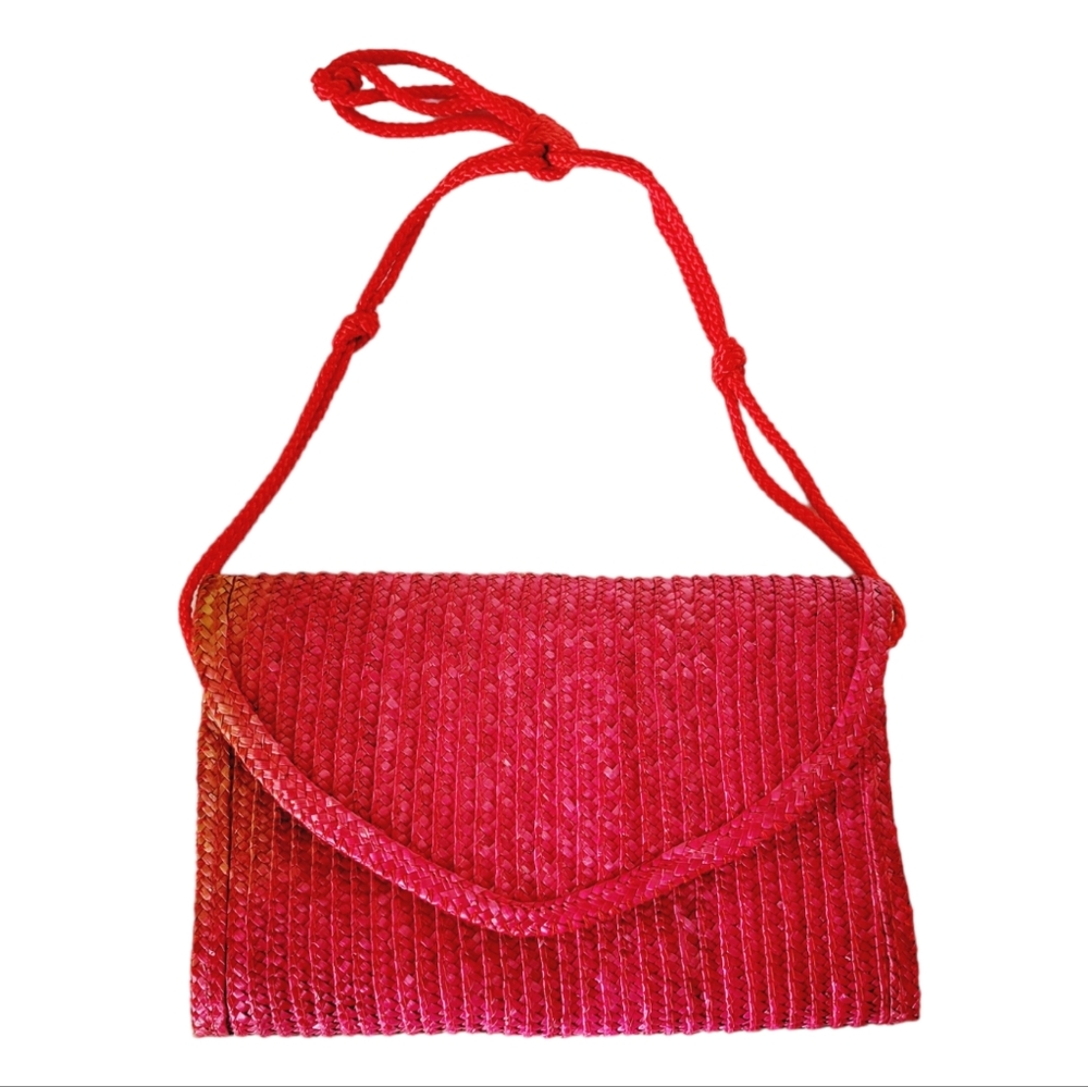 Vintage 80s Red Straw Pocketbook